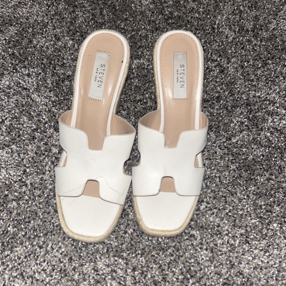 Seven7 White Sandals with Elegant H-Cutout